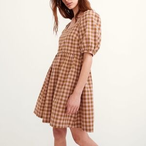 Madewell Square-Neck Puff-Sleeve Dress in Gingham Seersucker Babydoll